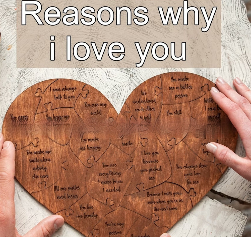 Reasons Why I Love You Wooden Heart Puzzle Romantic Love Jigsaw Puzzle