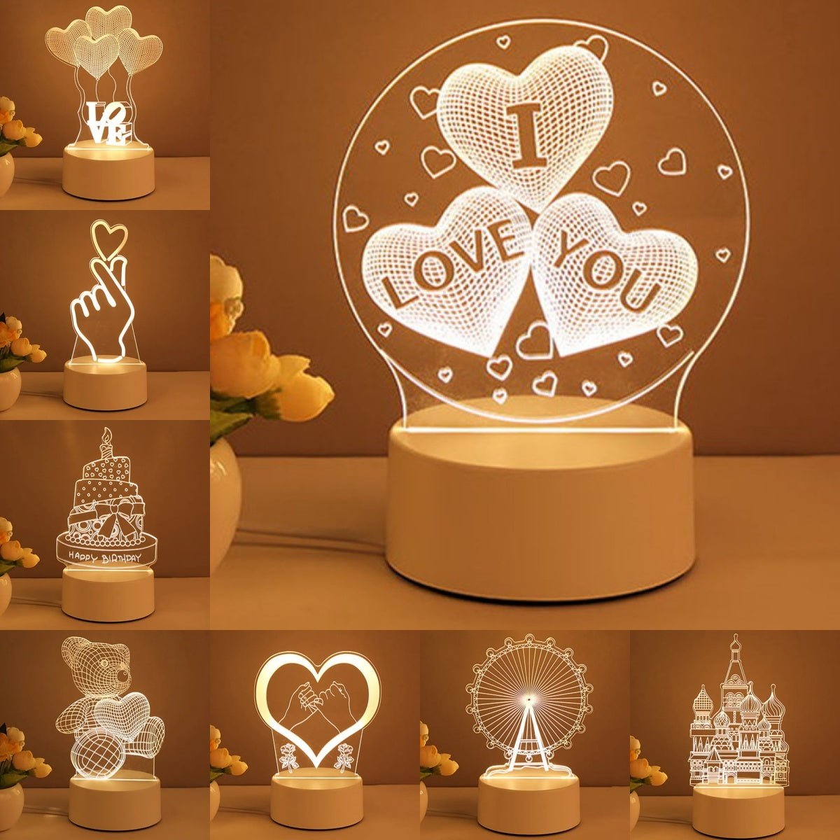 3D Lamp Acrylic USB LED Night Lights Neon Valentines Day Gifts