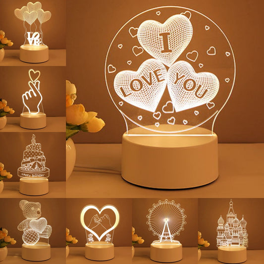 3D Lamp Acrylic USB LED Night Lights Neon Valentines Day Gifts