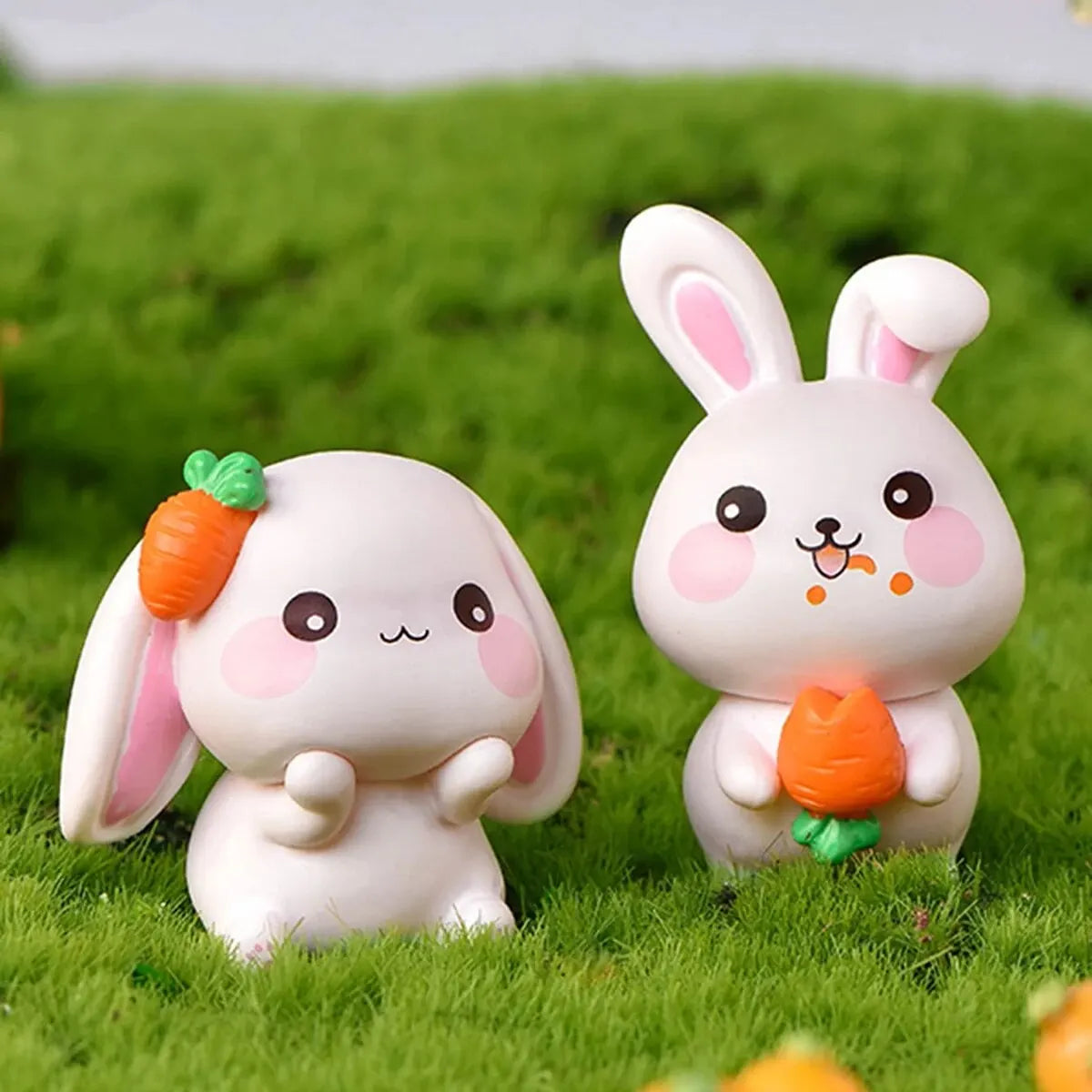 Set aus 4 Resin Cute Rabbit Ornaments – Niedliche DIY Schlüsselanhänger und Miniatur-Landschaftszubehör