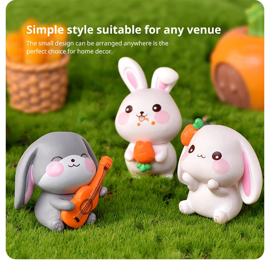 Set aus 4 Resin Cute Rabbit Ornaments – Niedliche DIY Schlüsselanhänger und Miniatur-Landschaftszubehör