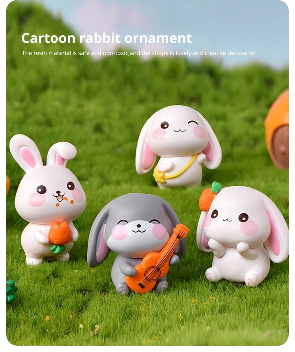 Set aus 4 Resin Cute Rabbit Ornaments – Niedliche DIY Schlüsselanhänger und Miniatur-Landschaftszubehör