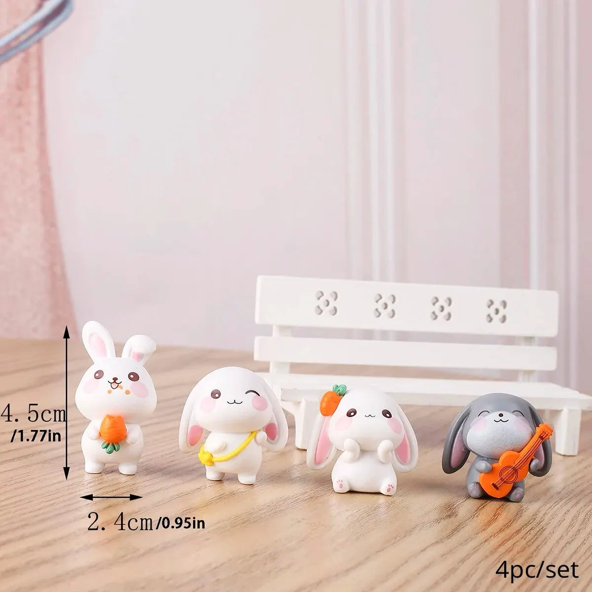 Set aus 4 Resin Cute Rabbit Ornaments – Niedliche DIY Schlüsselanhänger und Miniatur-Landschaftszubehör