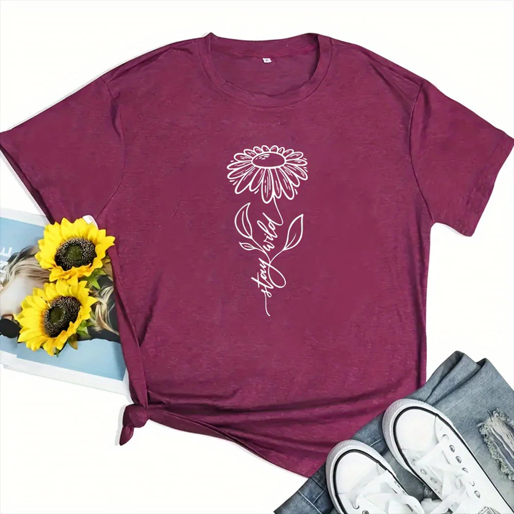 2024 Summer Women's T-Shirt – Plus Size Heart and Dog Footprint Printed Top