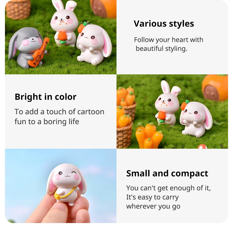 Set aus 4 Resin Cute Rabbit Ornaments – Niedliche DIY Schlüsselanhänger und Miniatur-Landschaftszubehör