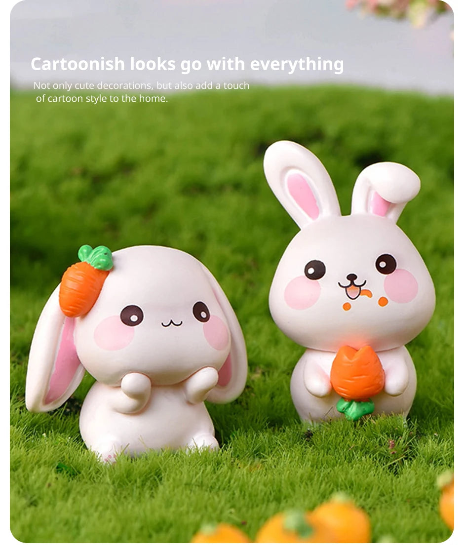 Set aus 4 Resin Cute Rabbit Ornaments – Niedliche DIY Schlüsselanhänger und Miniatur-Landschaftszubehör